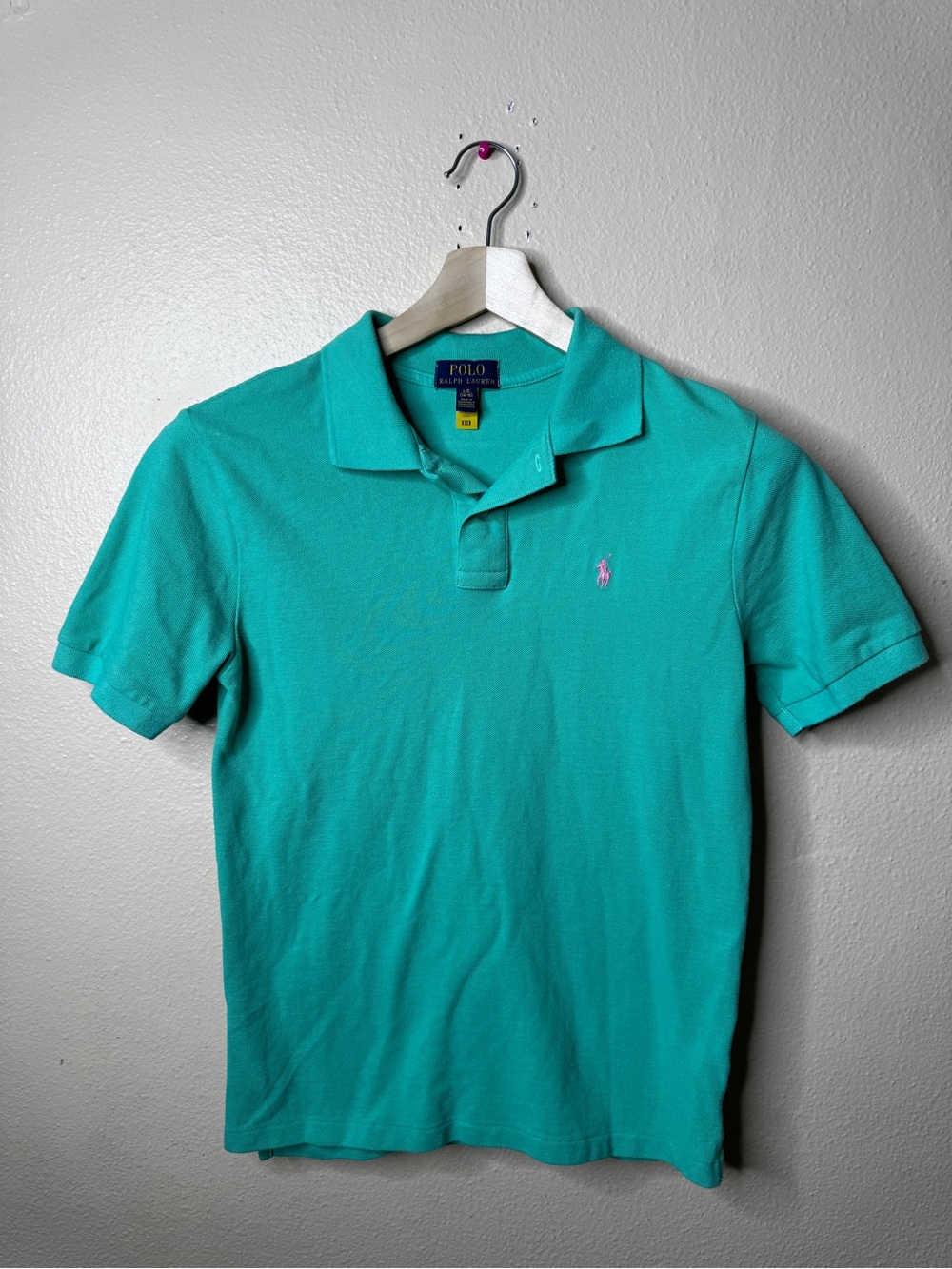 Polo Ralph Lauren Boys L 14-16 Teal Short Sleeve Polo Shirt Pink Pony Logo